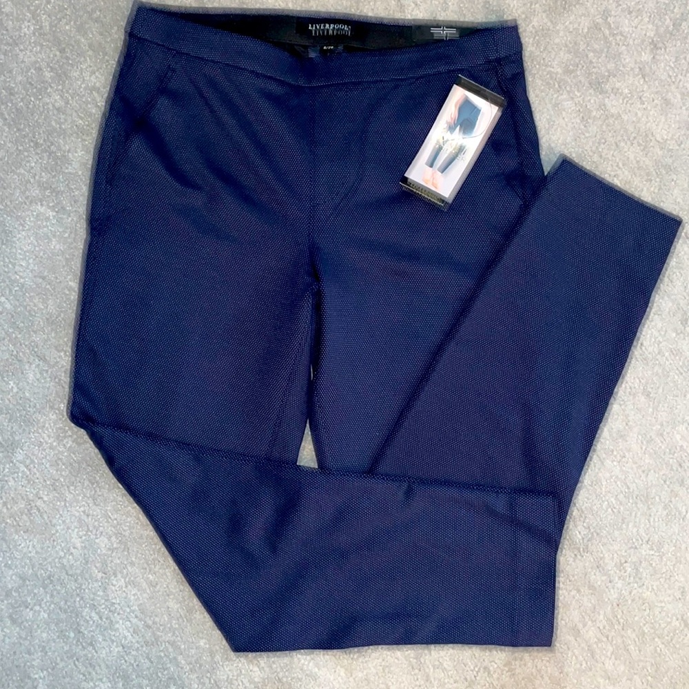 NWT Liverpool Knit Trousers Navy with Light Blue